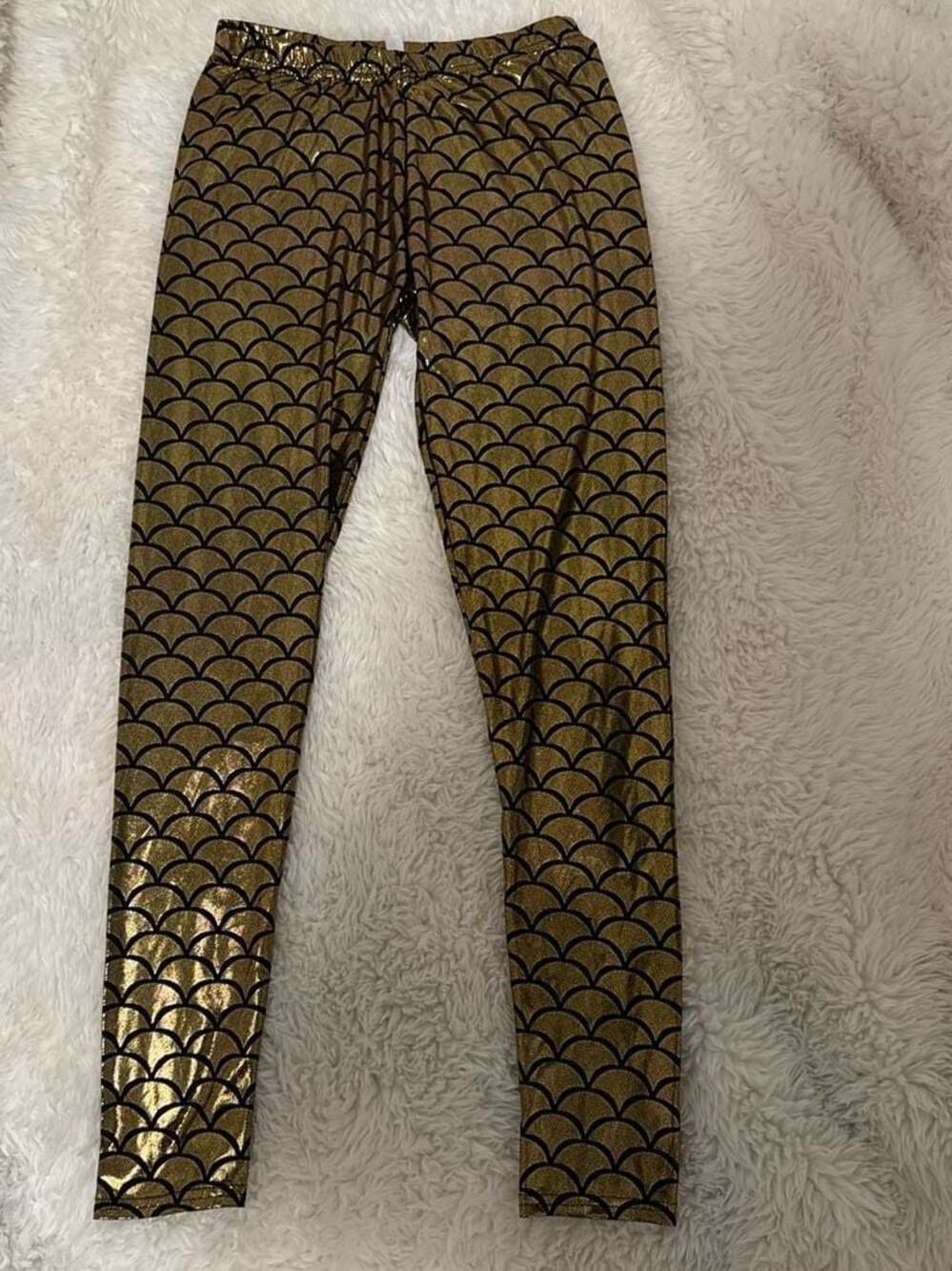iHeartRaves Gold Mermaid Scale Leggings, Size Medium